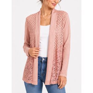 LOGO Lavish Blush Coral Lace Cardigan M Romantic Boho Open Front